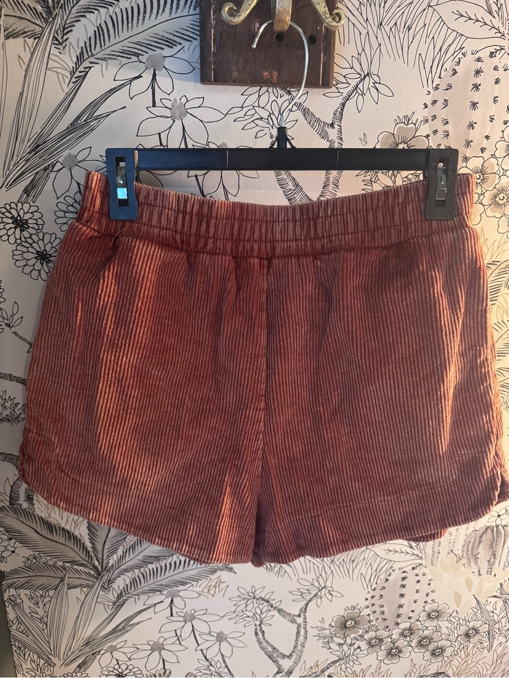 She + Sky High-Waist Corduroy Shorts in Rust